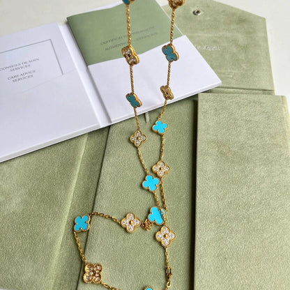 [Cadisa]CLOVER 20 MOTIFS TURQUOISE DIAMOND NECKLACE