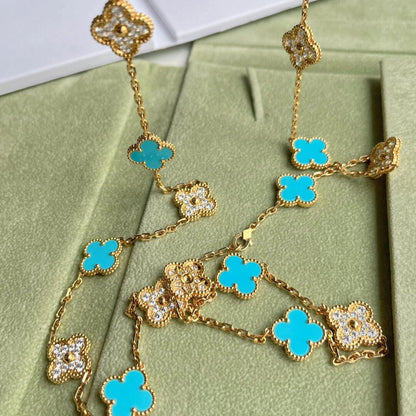 [Cadisa]CLOVER 20 MOTIFS TURQUOISE DIAMOND NECKLACE