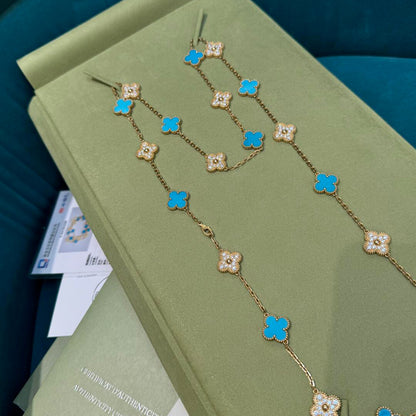 [Cadisa]CLOVER 20 MOTIFS TURQUOISE DIAMOND NECKLACE
