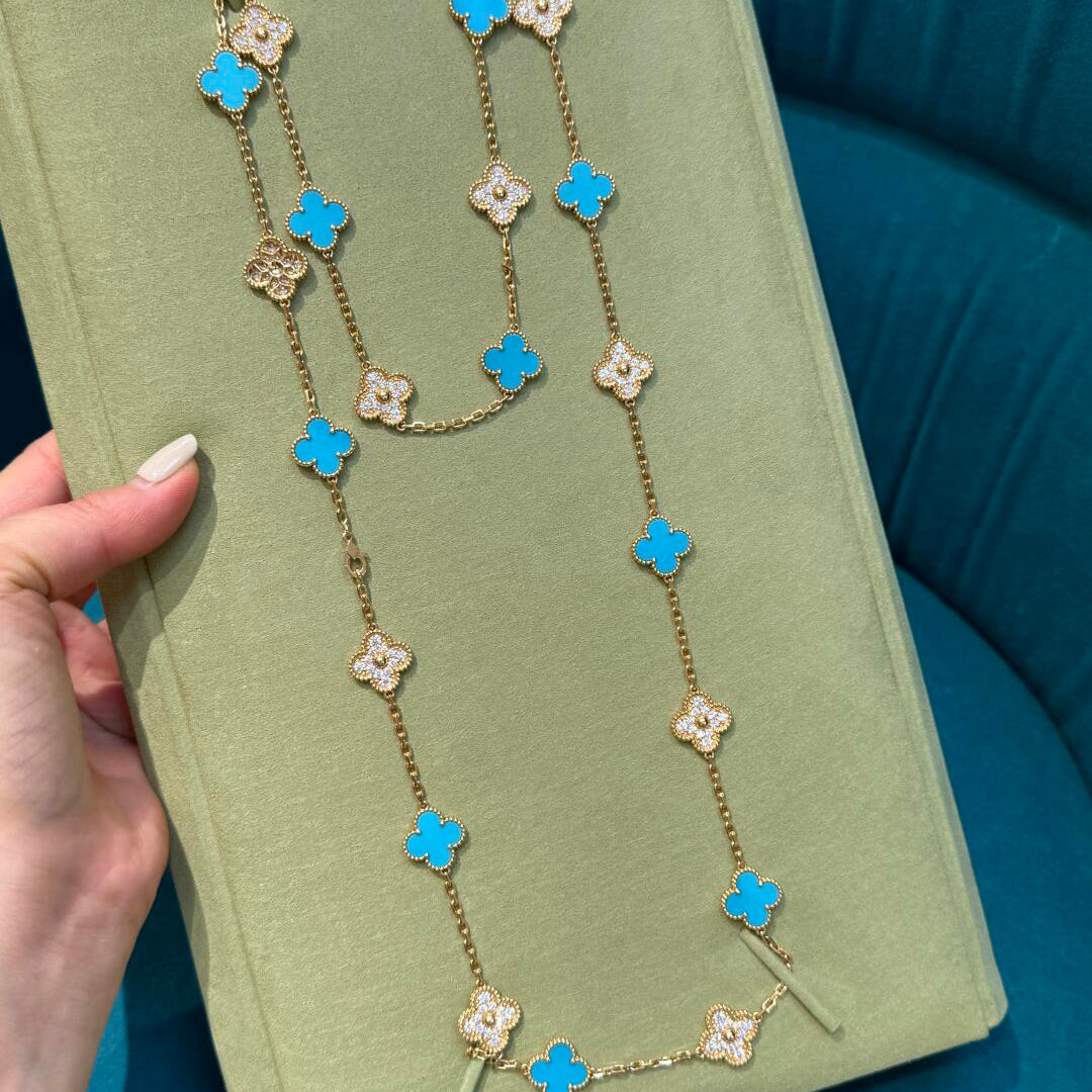 [Cadisa]CLOVER 20 MOTIFS TURQUOISE DIAMOND NECKLACE