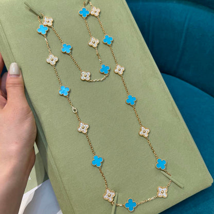 [Cadisa]CLOVER 20 MOTIFS TURQUOISE DIAMOND NECKLACE
