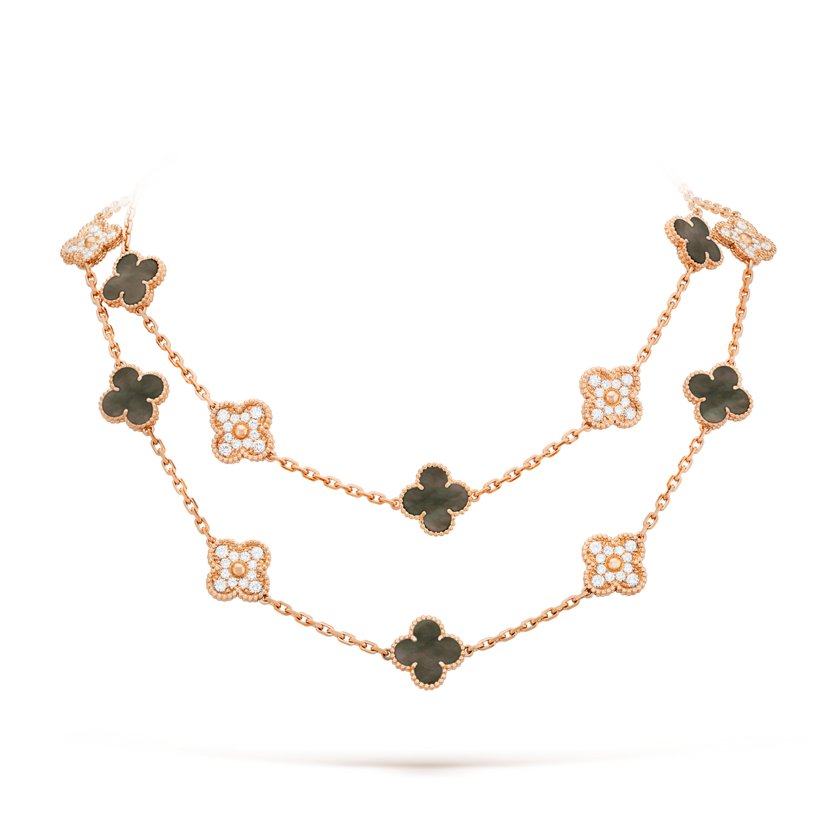 [Cadisa]CLOVER 20 MOTIFS DARK MOP DIAMOND  NECKLACE