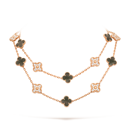 [Cadisa]CLOVER 20 MOTIFS DARK MOP DIAMOND  NECKLACE