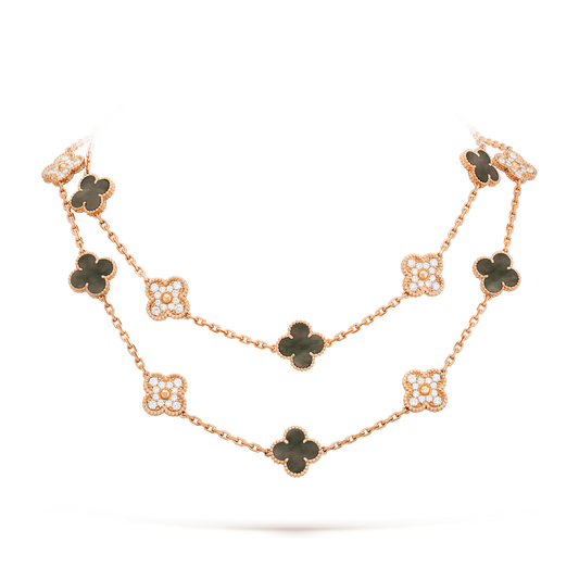[Cadisa]CLOVER 20 MOTIFS DARK MOP DIAMOND  NECKLACE