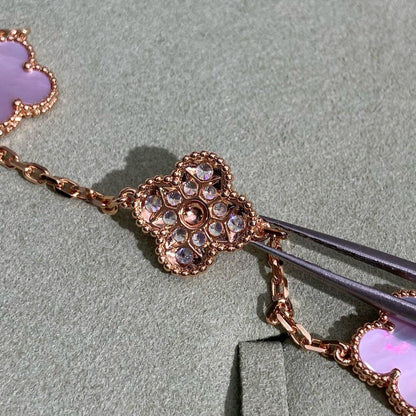 [Cadisa]CLOVER 10 MOTIFS DIAMOND PINK MOP NECKLACE