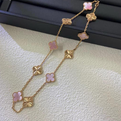 [Cadisa]CLOVER 10 MOTIFS  LASER PINK MOP NECKLACE