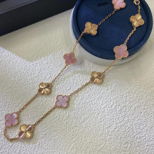 [Cadisa]CLOVER 10 MOTIFS  LASER PINK MOP NECKLACE