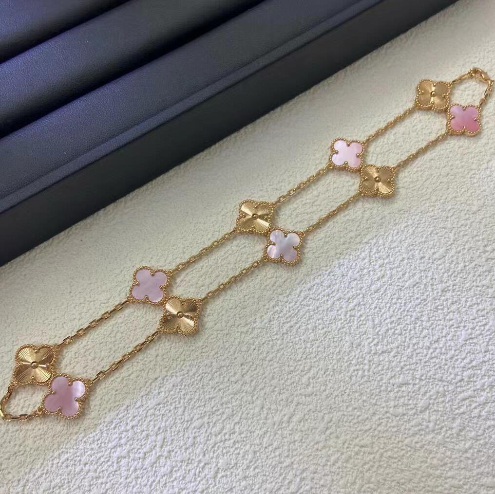 [Cadisa]CLOVER 10 MOTIFS  LASER PINK MOP NECKLACE