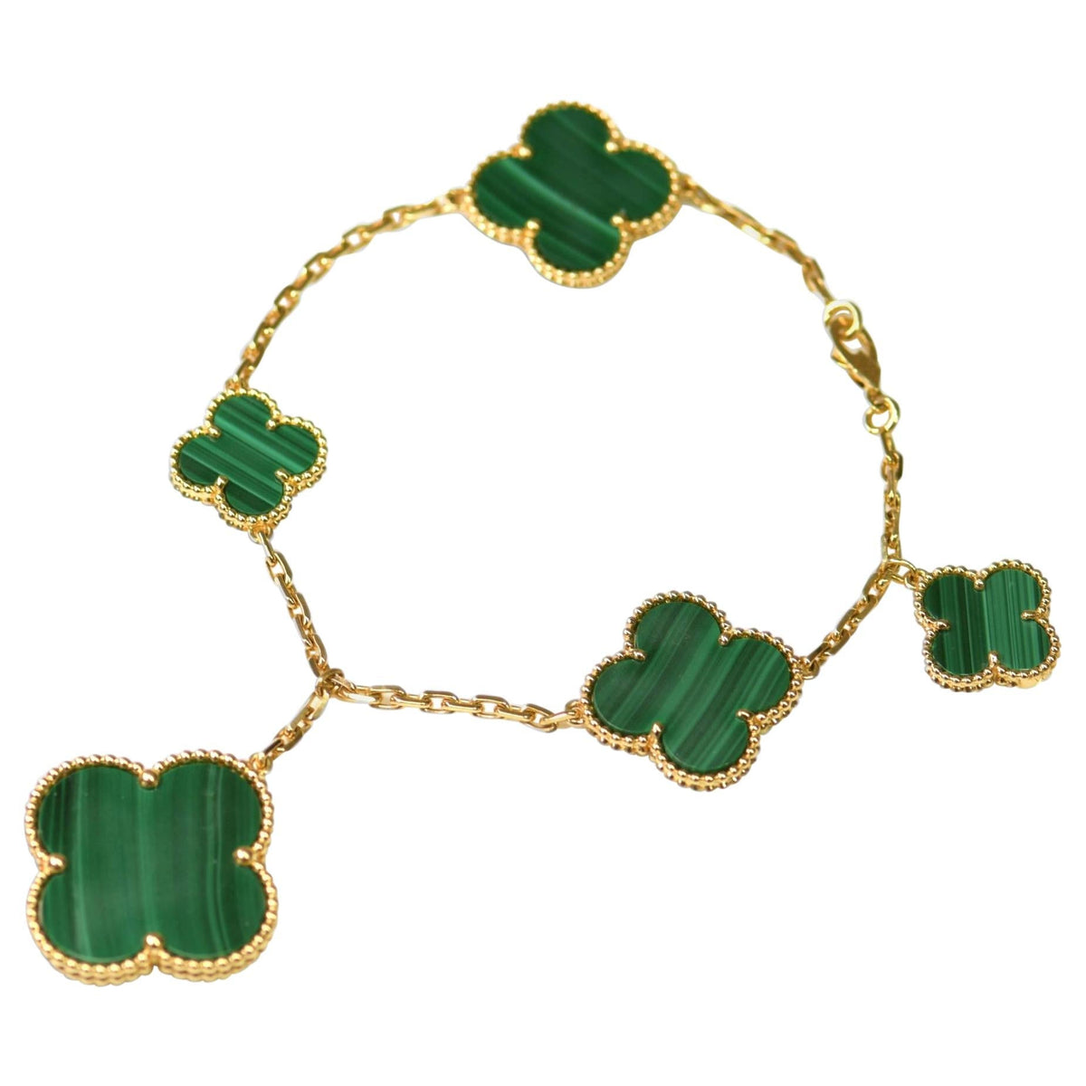 [Cadisa]MAGIC CLOVER MALACHITE GOLD BRACELET 5 MOTIFS