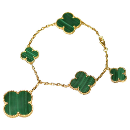 [Cadisa]MAGIC CLOVER MALACHITE GOLD BRACELET 5 MOTIFS