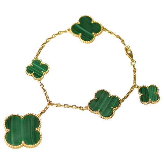[Cadisa]MAGIC CLOVER MALACHITE GOLD BRACELET 5 MOTIFS