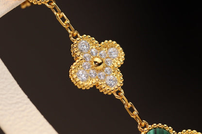 [Cadisa]CLOVER EARRINGS GOLD MALACHITE DIAMOND 3 MOTIF