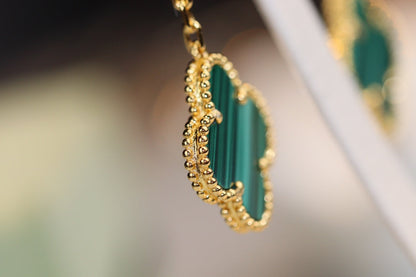 [Cadisa]CLOVER EARRINGS GOLD MALACHITE DIAMOND 3 MOTIF