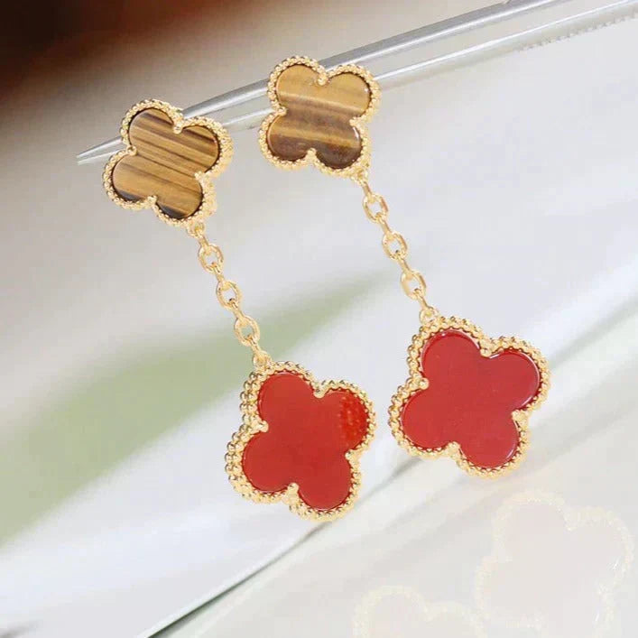 [Cadisa]CLOVER  2 MOTIF  TIGER EYE CARNELIAN EARRINGS