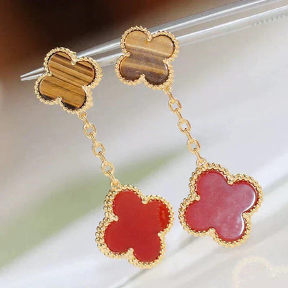 [Cadisa]CLOVER  2 MOTIF  TIGER EYE CARNELIAN EARRINGS