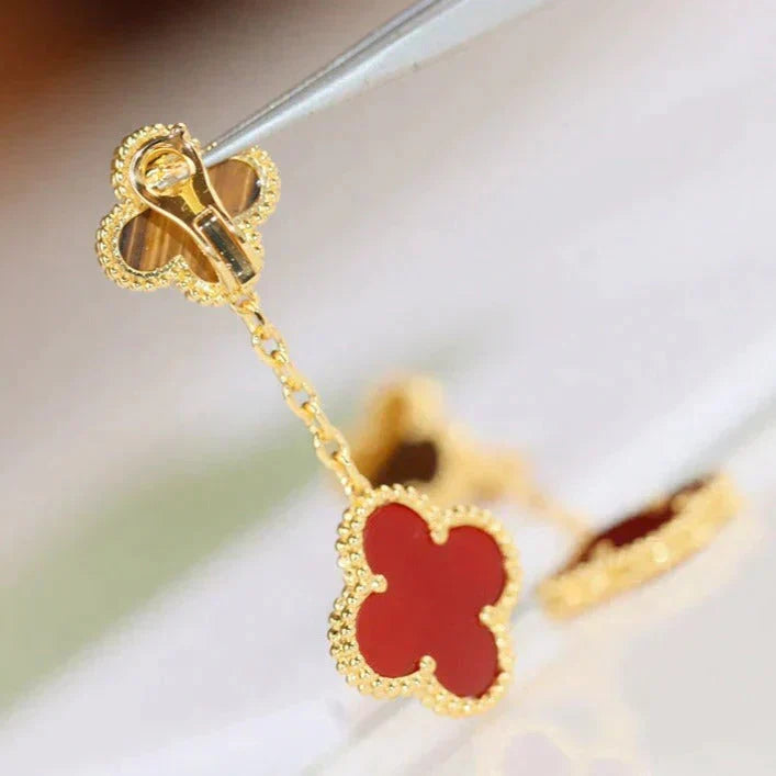 [Cadisa]CLOVER  2 MOTIF  TIGER EYE CARNELIAN EARRINGS
