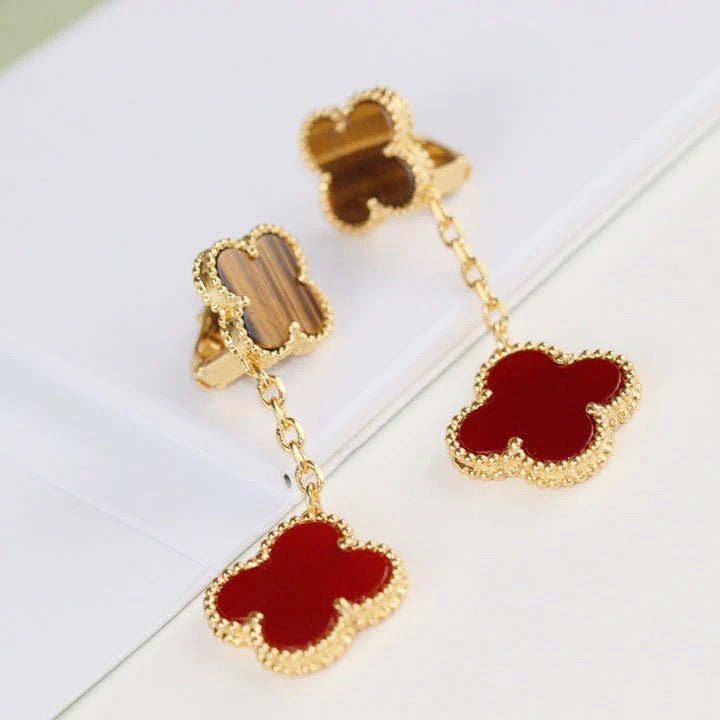[Cadisa]CLOVER  2 MOTIF  TIGER EYE CARNELIAN EARRINGS