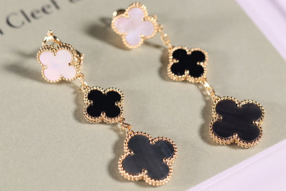 [Cadisa]CLOVER EARRINGS GOLD ONYX MOP 3 MOTIF