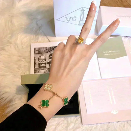 [Cadisa] CLOVER 5 MOTIF MALACHITE BRACELET COLLECTION