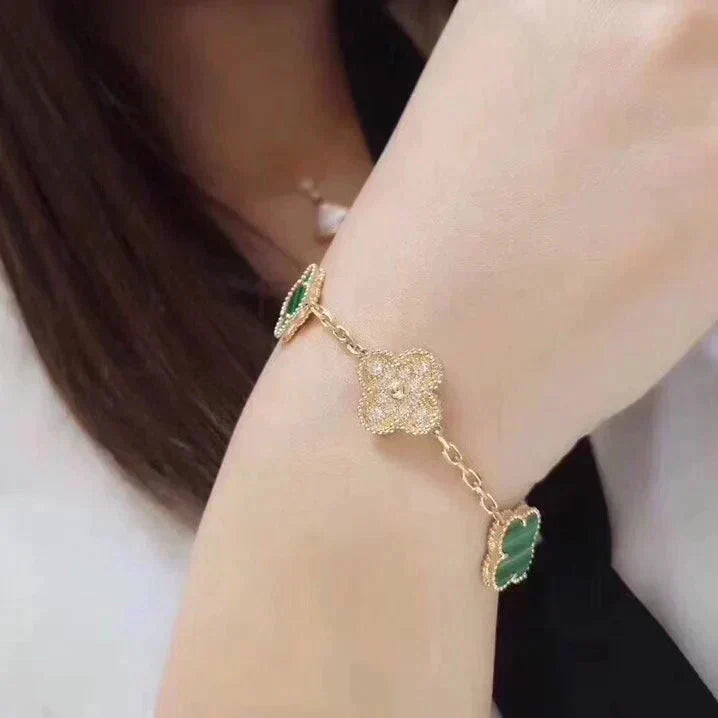 [Cadisa] CLOVER 5 MOTIF MALACHITE BRACELET COLLECTION