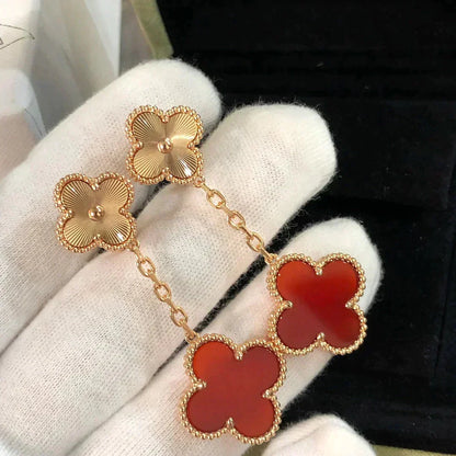 [Cadisa]CLOVER 2 MOTIF  LASER CARNELIAN EARRINGS