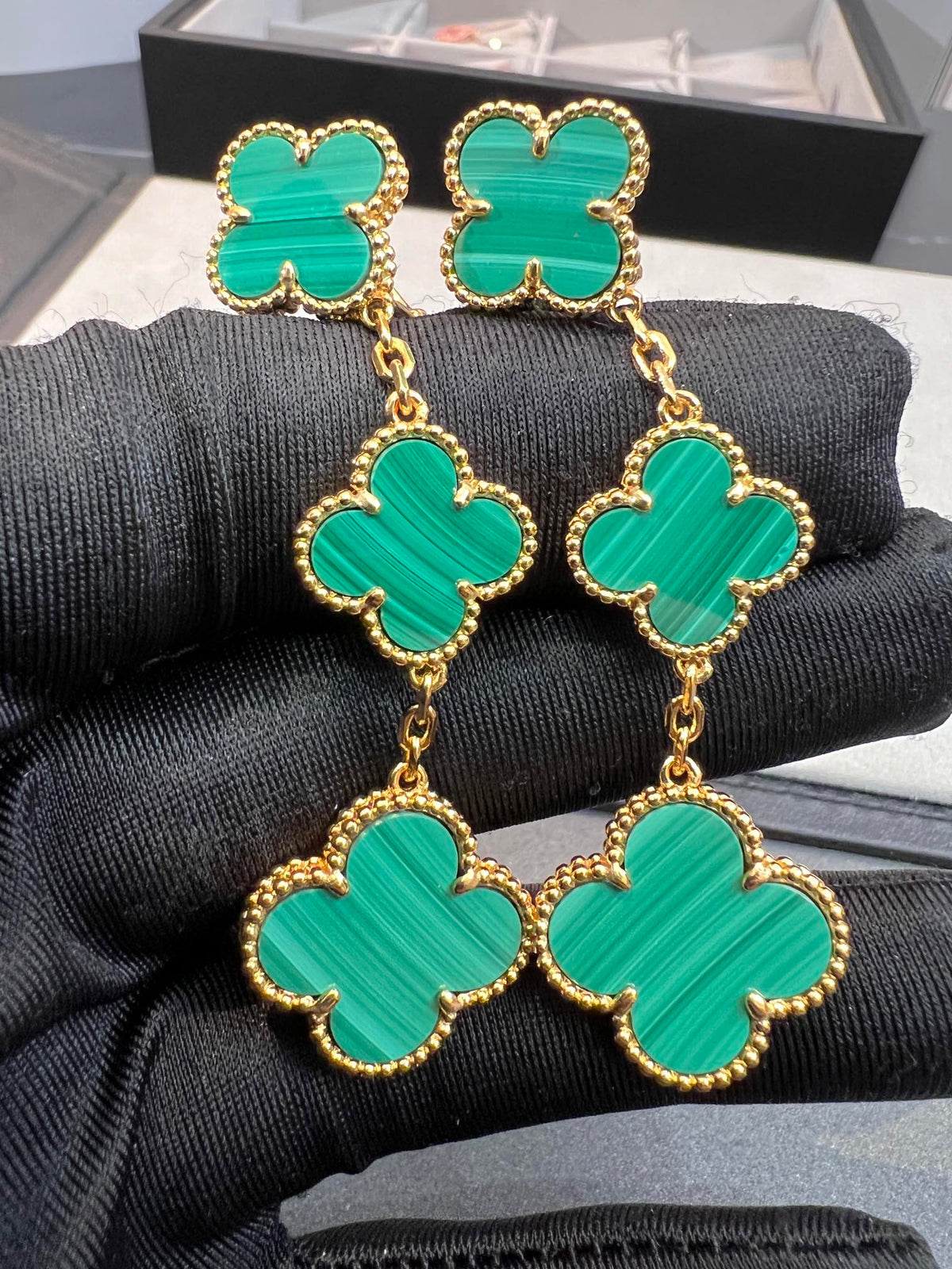 [Cadisa]CLOVER MALACHITE 3 MOTIFS GOLD