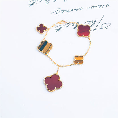 [Cadisa]CLOVER BRACELET 5 MOTIFS CARNELIAN TIGER EYE