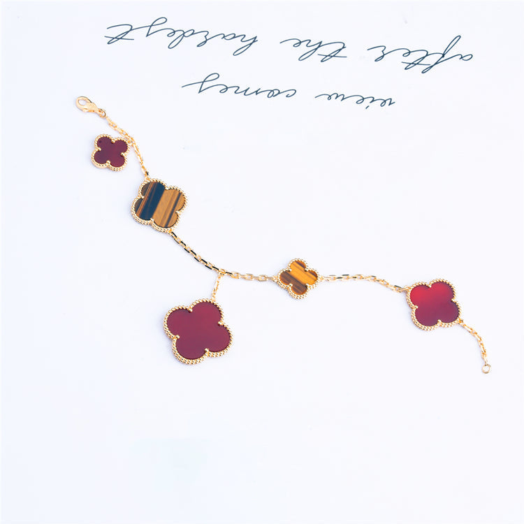 [Cadisa]CLOVER BRACELET 5 MOTIFS CARNELIAN TIGER EYE