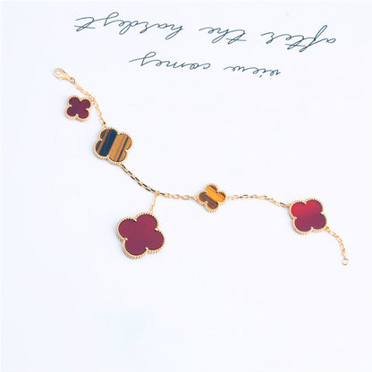 [Cadisa]CLOVER BRACELET 5 MOTIFS CARNELIAN TIGER EYE