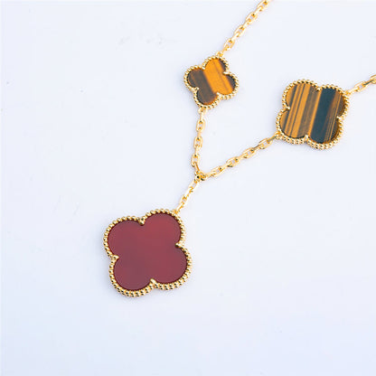 [Cadisa]CLOVER BRACELET 5 MOTIFS CARNELIAN TIGER EYE