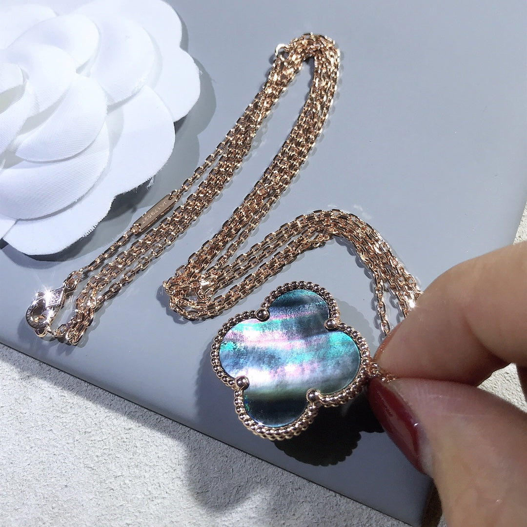 [Cadisa]CLOVER 25MM GOLD DARK MOP BIG CLOVER NECKLACE
