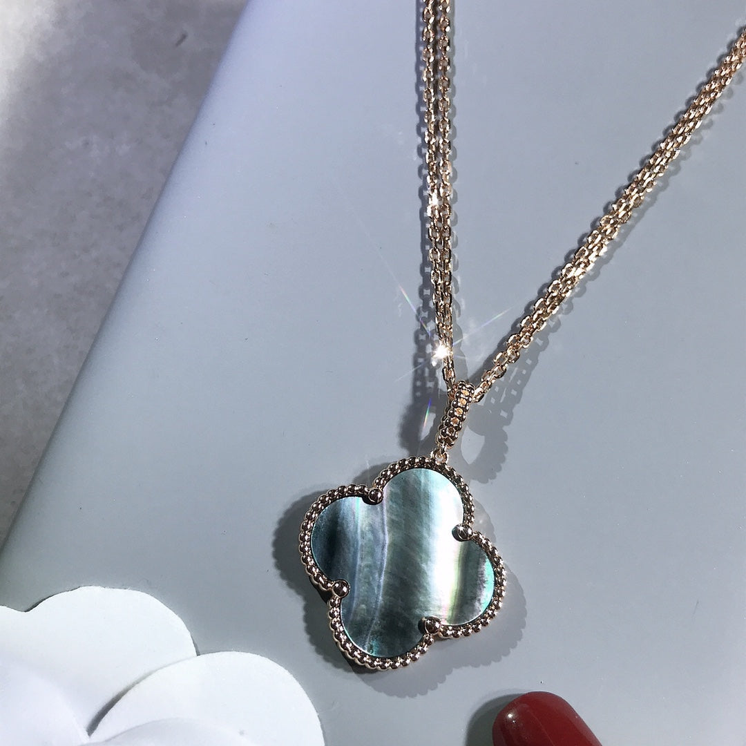 [Cadisa]CLOVER 25MM GOLD DARK MOP BIG CLOVER NECKLACE