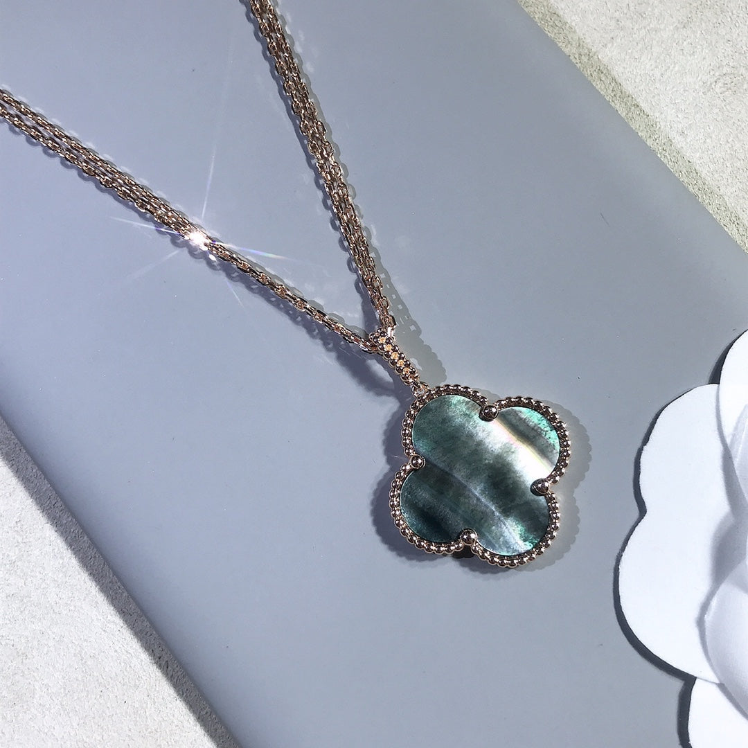 [Cadisa]CLOVER 25MM GOLD DARK MOP BIG CLOVER NECKLACE