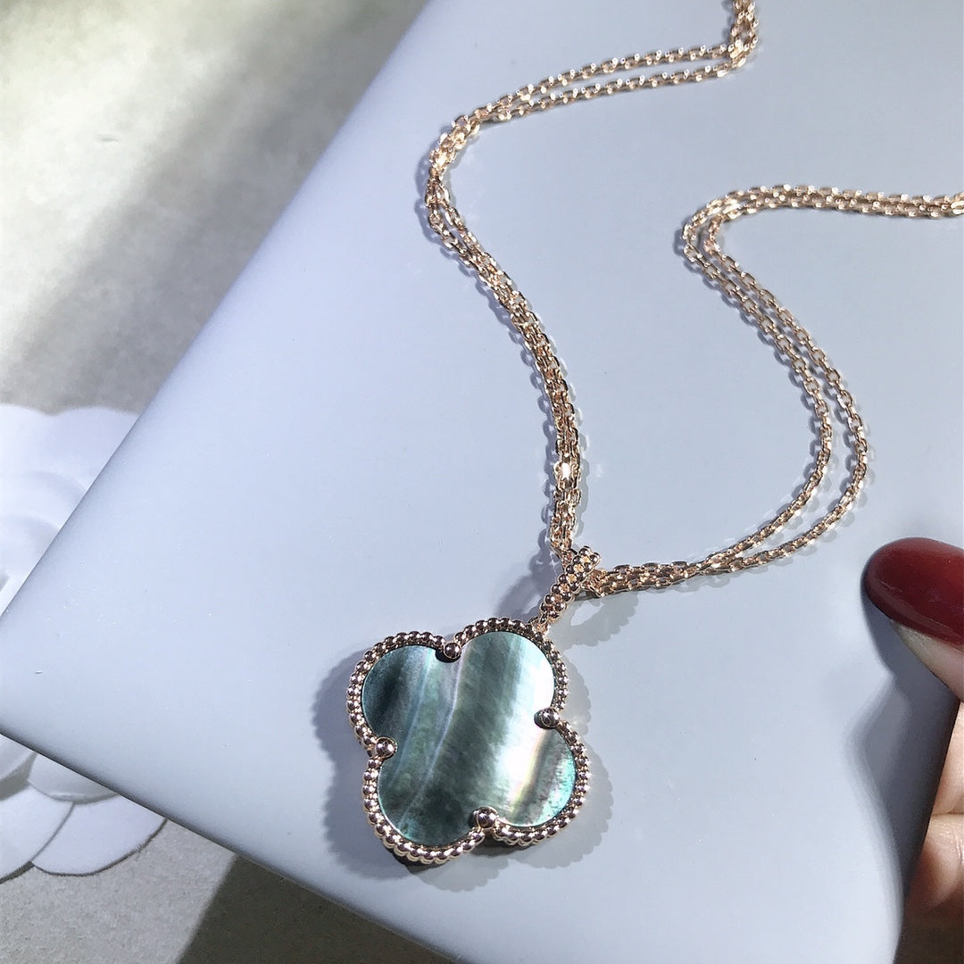 [Cadisa]CLOVER 25MM GOLD DARK MOP BIG CLOVER NECKLACE