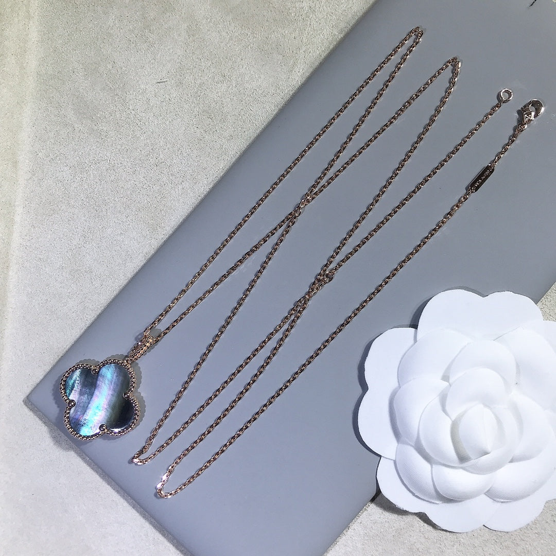 [Cadisa]CLOVER 25MM GOLD DARK MOP BIG CLOVER NECKLACE