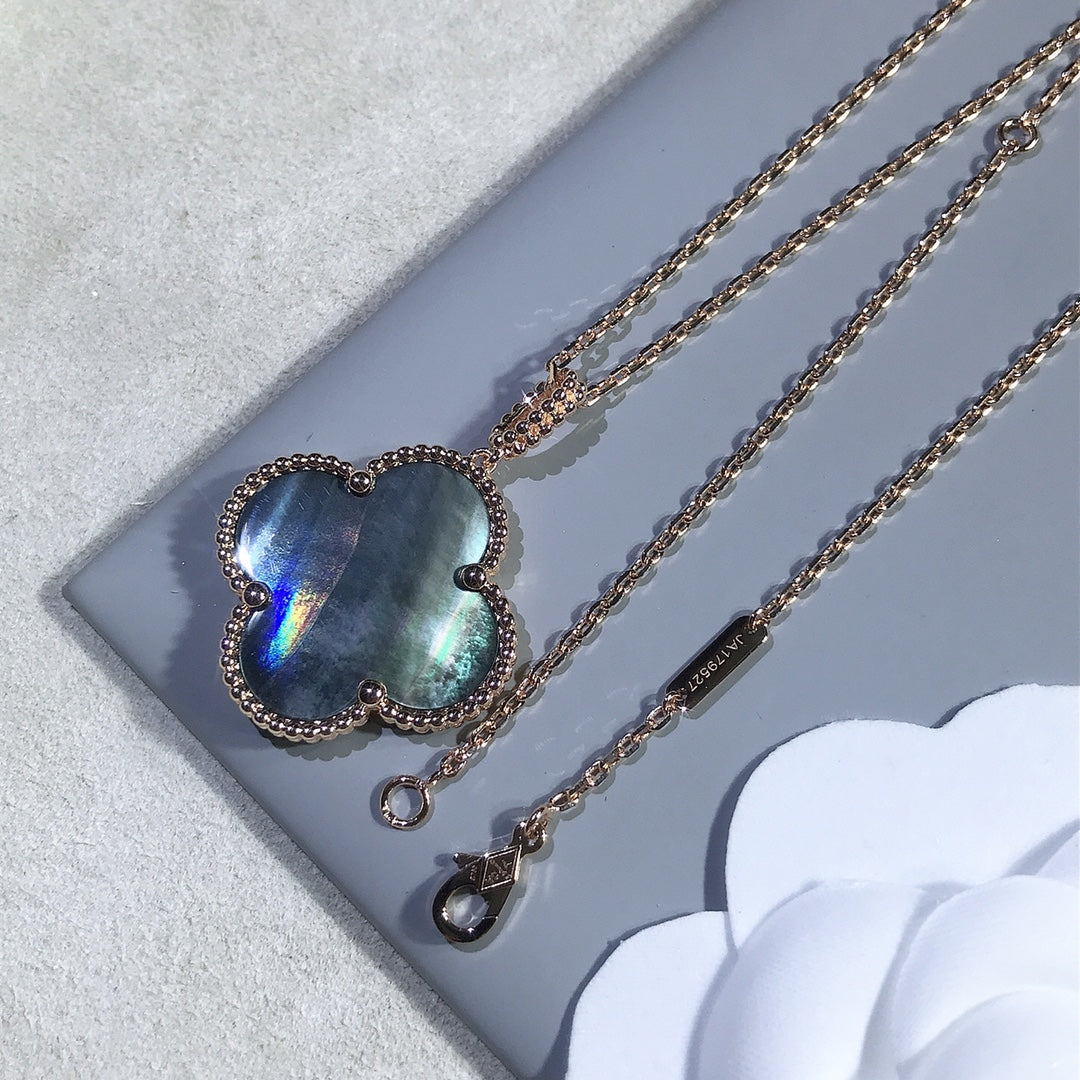 [Cadisa]CLOVER 25MM GOLD DARK MOP BIG CLOVER NECKLACE