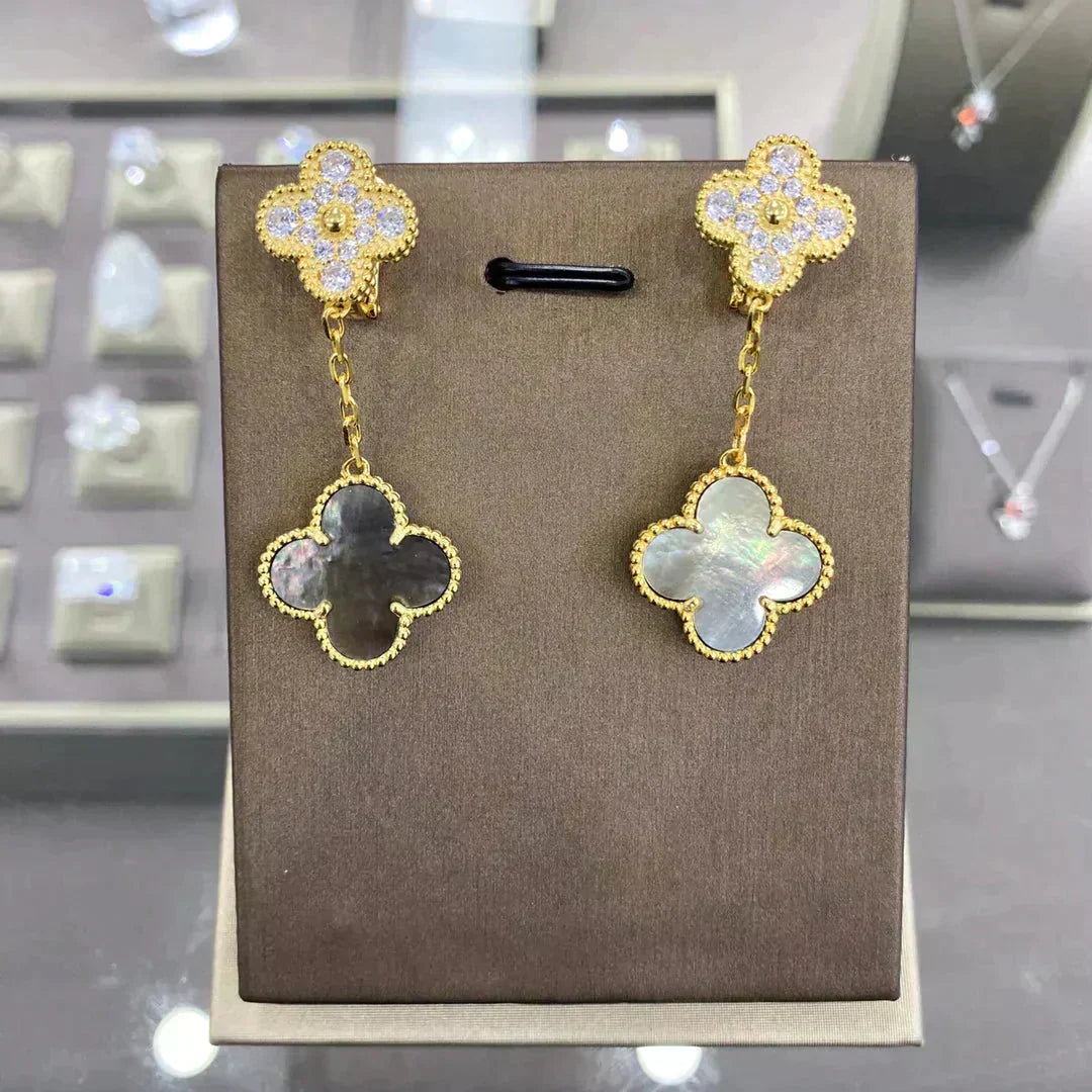 [Cadisa]CLOVER  2 MOTIFS  DIAMOND  EARRINGS (MULTIPLE CHOICESç´