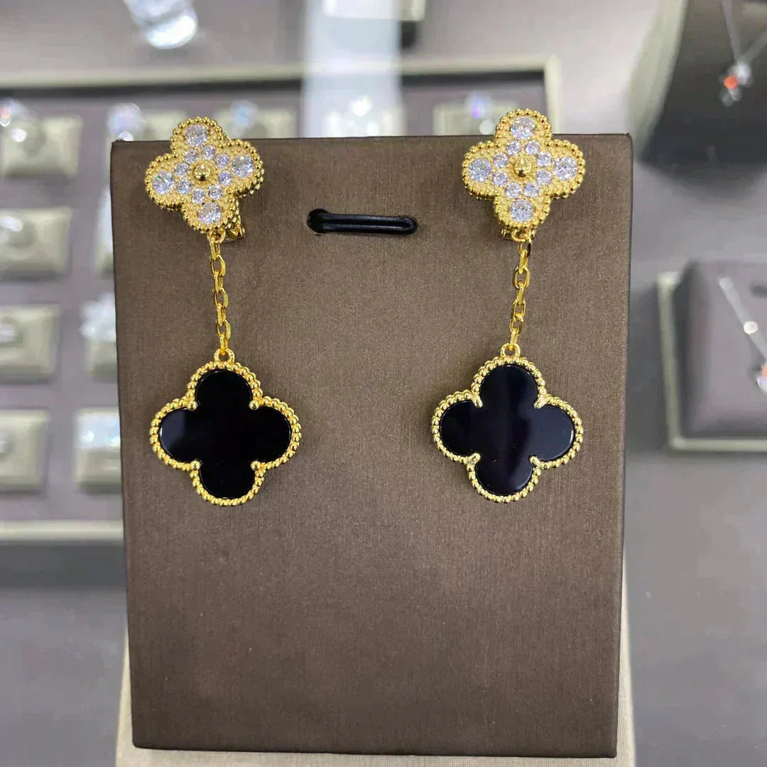 [Cadisa]CLOVER  2 MOTIFS  DIAMOND  EARRINGS (MULTIPLE CHOICESç´