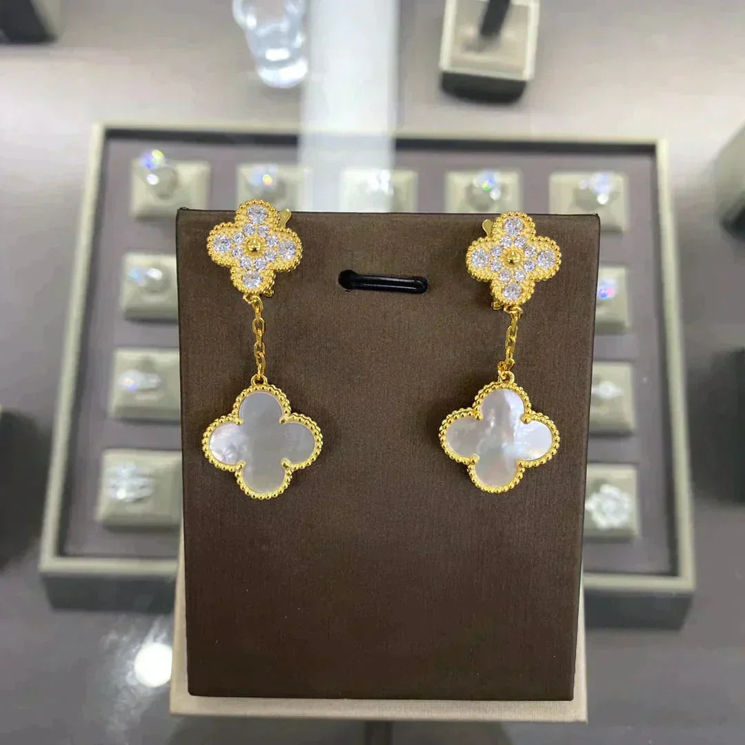 [Cadisa]CLOVER  2 MOTIFS  DIAMOND  EARRINGS (MULTIPLE CHOICESç´