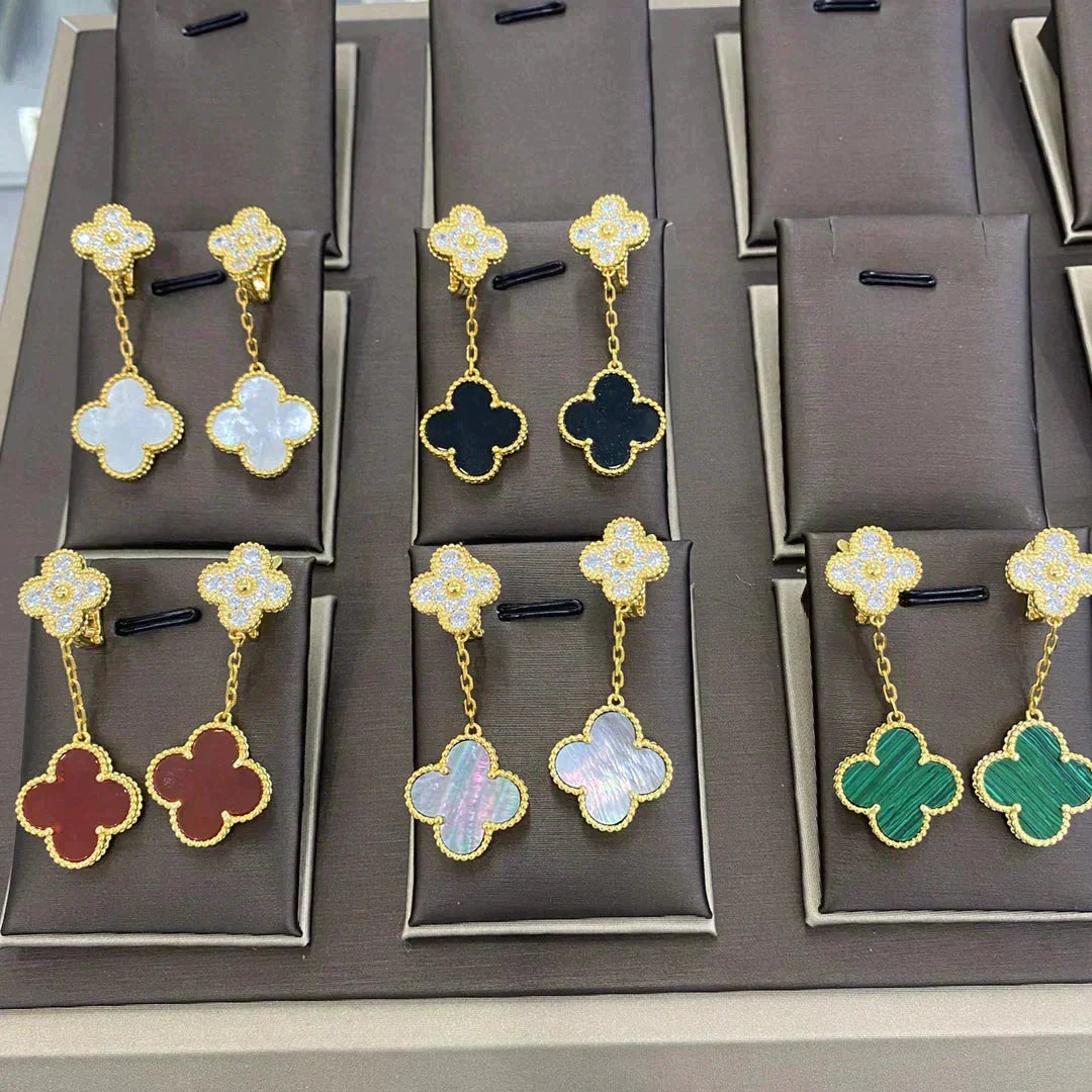 [Cadisa]CLOVER  2 MOTIFS  DIAMOND  EARRINGS (MULTIPLE CHOICESç´