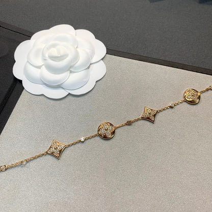 [Cadisa]STAR AND SUN 4 MOTIFS GOLD DIAMONDS BRACELET