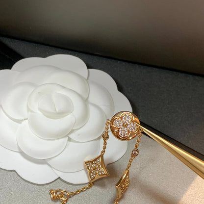 [Cadisa]STAR AND SUN 4 MOTIFS GOLD DIAMONDS BRACELET