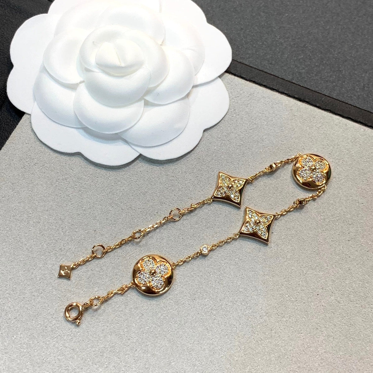 [Cadisa]STAR AND SUN 4 MOTIFS GOLD DIAMONDS BRACELET