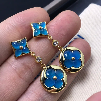 [Cadisa]STAR AND SUN AGATE DIAMOND EARRINGS