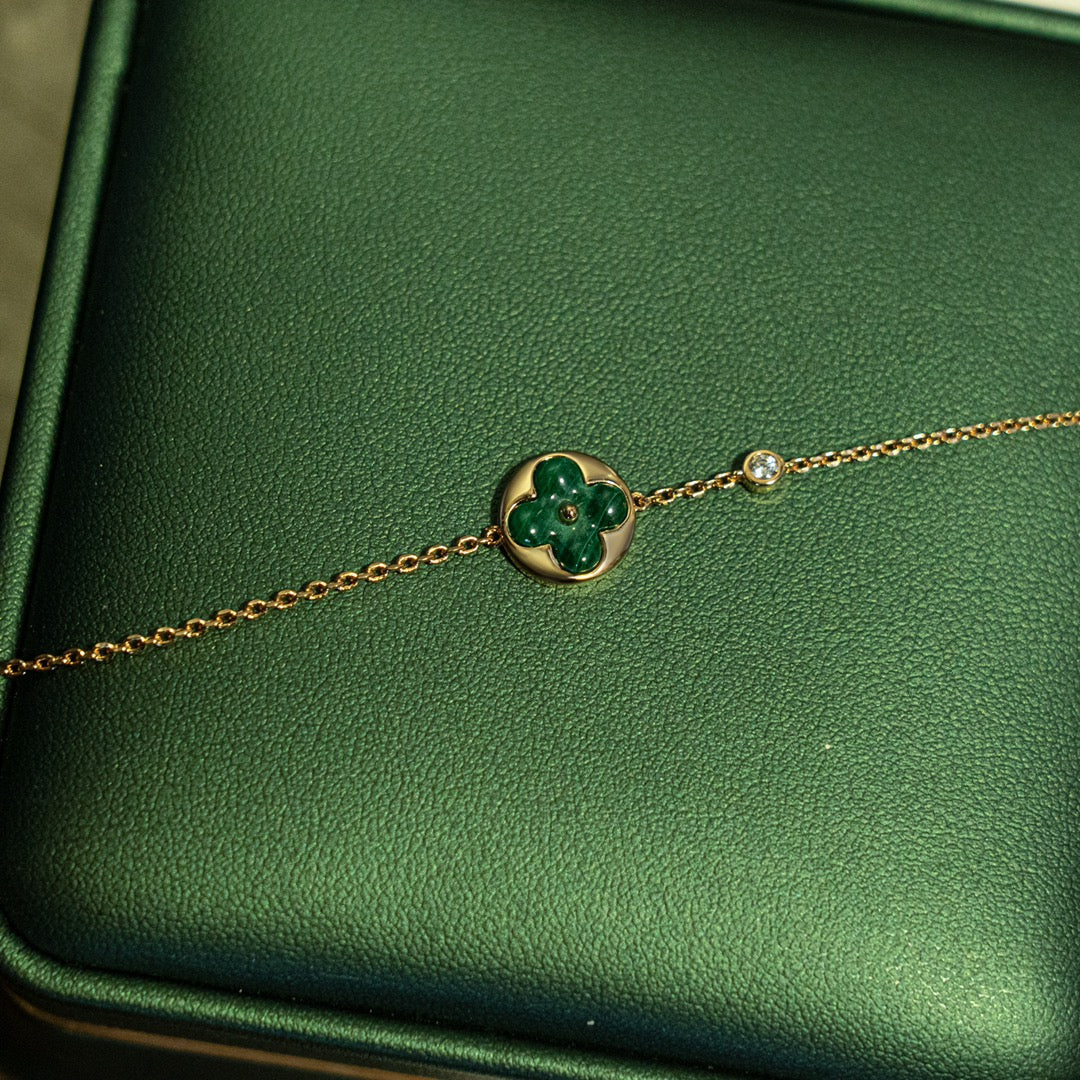 [Cadisa]SUN MALACHITE 1 DIAMOND PINK GOLD BRACELET