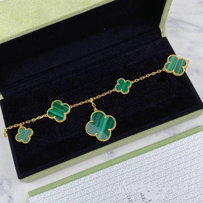 [Cadisa]MAGIC CLOVER MALACHITE GOLD BRACELET 5 MOTIFS