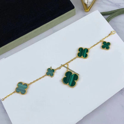 [Cadisa]MAGIC CLOVER MALACHITE GOLD BRACELET 5 MOTIFS