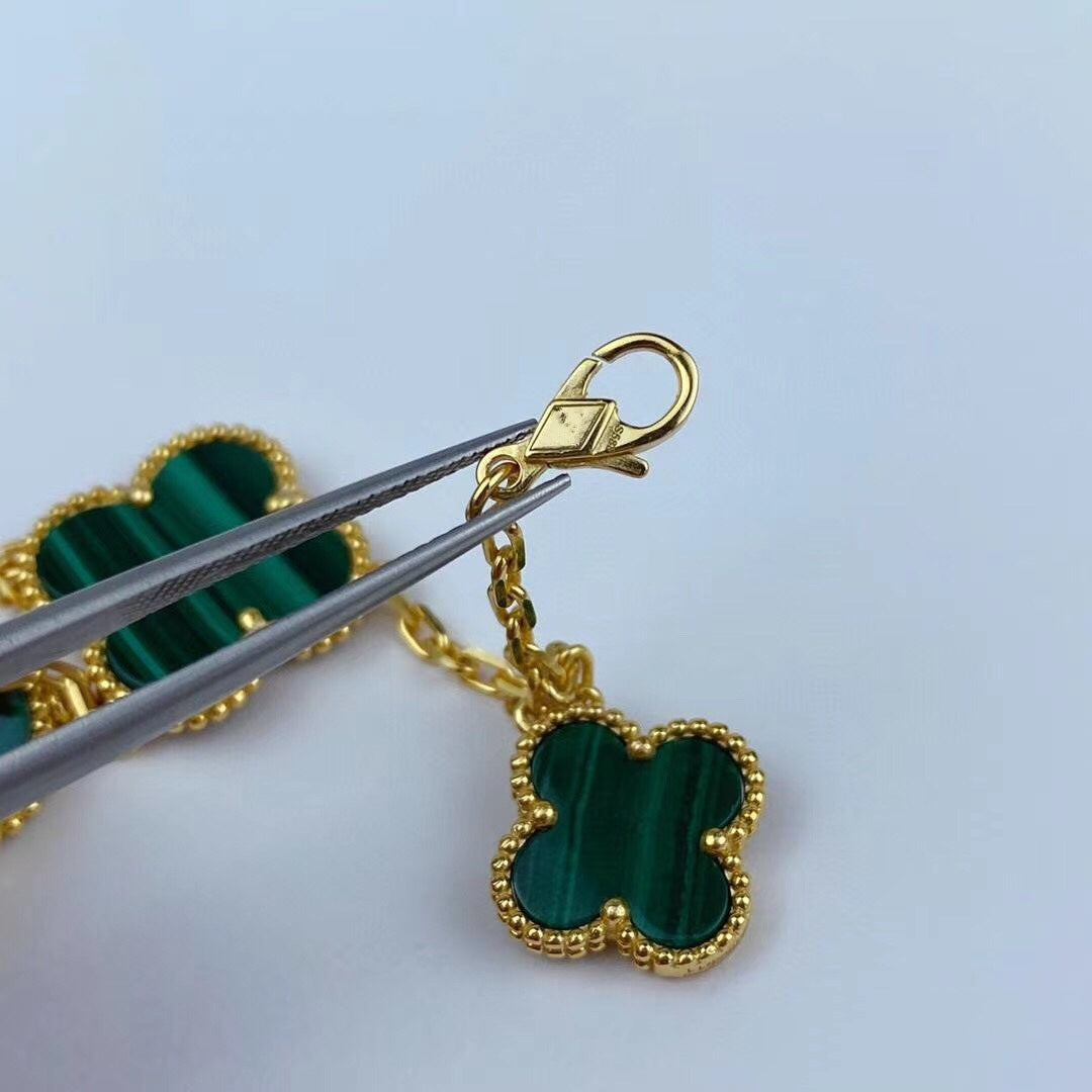 [Cadisa]MAGIC CLOVER MALACHITE GOLD BRACELET 5 MOTIFS