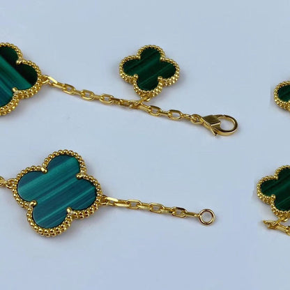 [Cadisa]MAGIC CLOVER MALACHITE GOLD BRACELET 5 MOTIFS