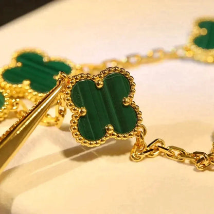[Cadisa] CLOVER 5 MOTIF MALACHITE BRACELET COLLECTION